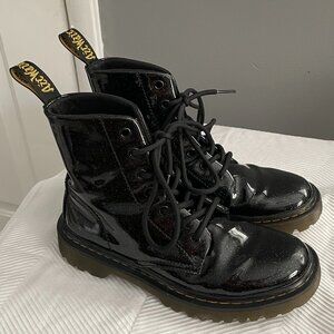 Dr. Martens Luana Black Patent Leather Glitter Lace-Up 1460 Boots - Size 6/UK 4